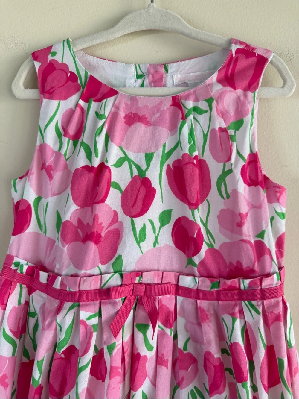 Janie and Jack Tulip Floral Pink White Cotton Sleeveless Dress Girls Size 4 Y